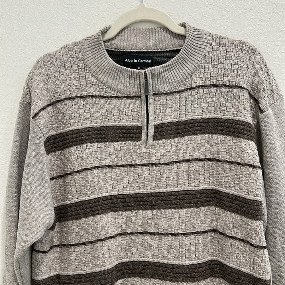 Alberto Cardinali Men's Gray Striped 1/4 Zip XL Sweater